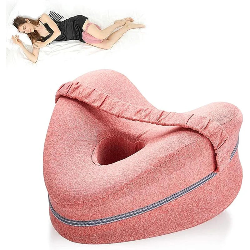 Almohada Suave Descanso color rosa - mujer durmiendo de lado con almohada ergonómica entre las piernas