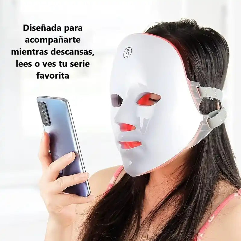 Máscara Facial LED Lumina Pro 7 - Fototerapia 7 Colores e Inalámbrica