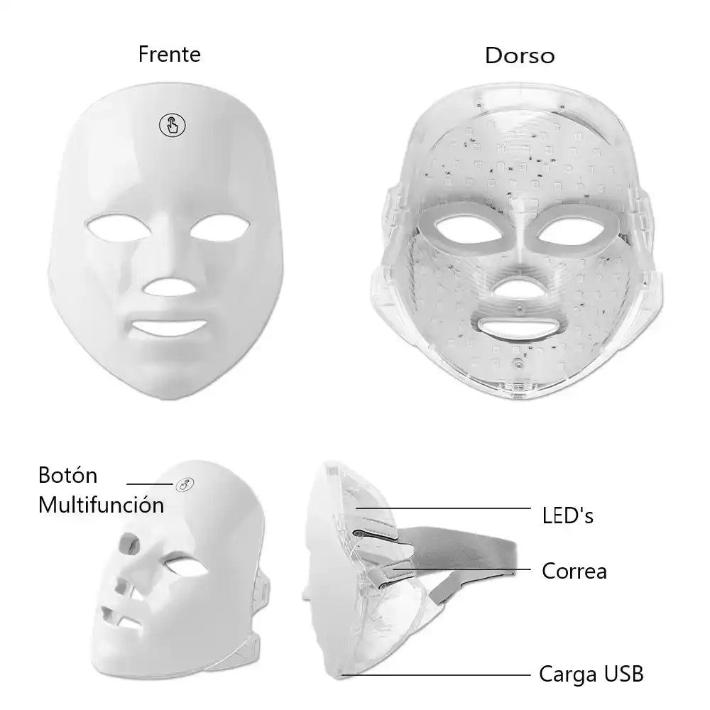Máscara Facial LED Lumina Pro 7 - Fototerapia 7 Colores e Inalámbrica