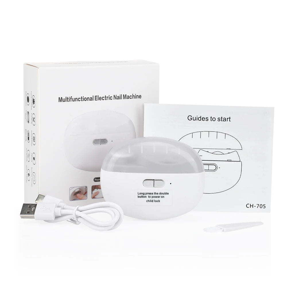 Uñas Fáciles contenido del paquete - dispositivo CH-705, cable USB, cepillo de limpieza y guía de inicio