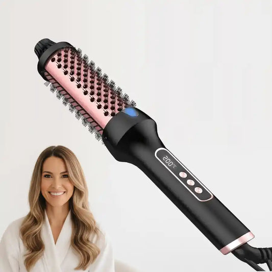 LumiBrush cepillo moldeador térmico con pantalla LCD 200°C y resultado de cabello ondulado