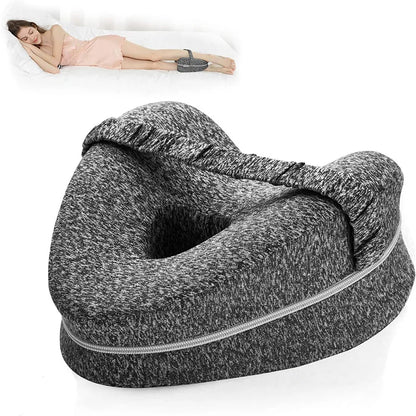 Almohada Suave Descanso color gris - mujer durmiendo de lado con almohada ortopédica entre las piernas