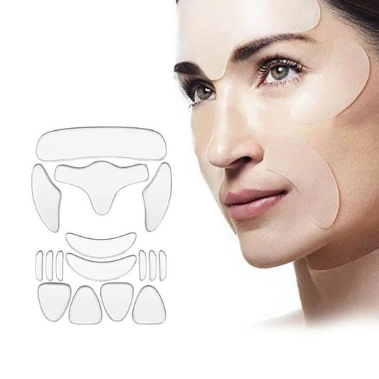 LisoDerm kit 16 parches de silicona antiarrugas reutilizables - transparentes para el rostro